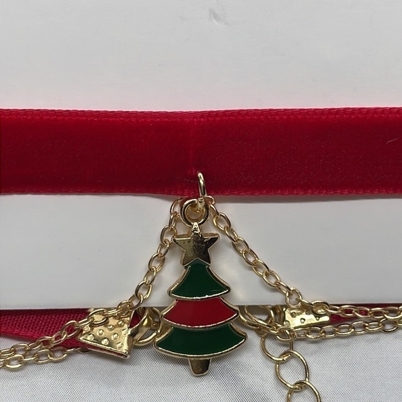 Red Velvet Christmas Tree Charm Silver Necklace - Picture 8 of 12